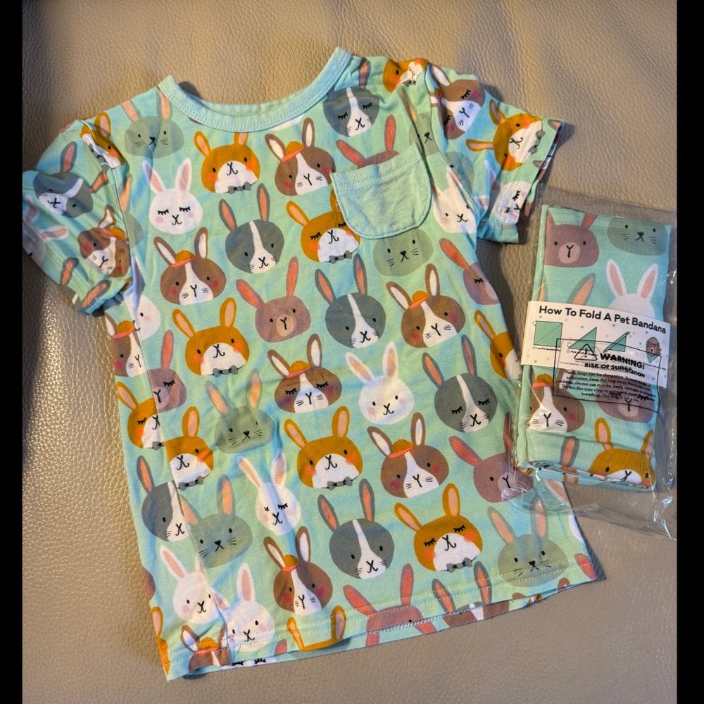 Little Sleepies Bunnies Tee with matching pet bandana
